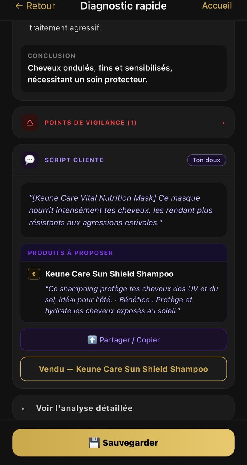 Diagnostic rapide — conclusion, script cliente et produits à proposer