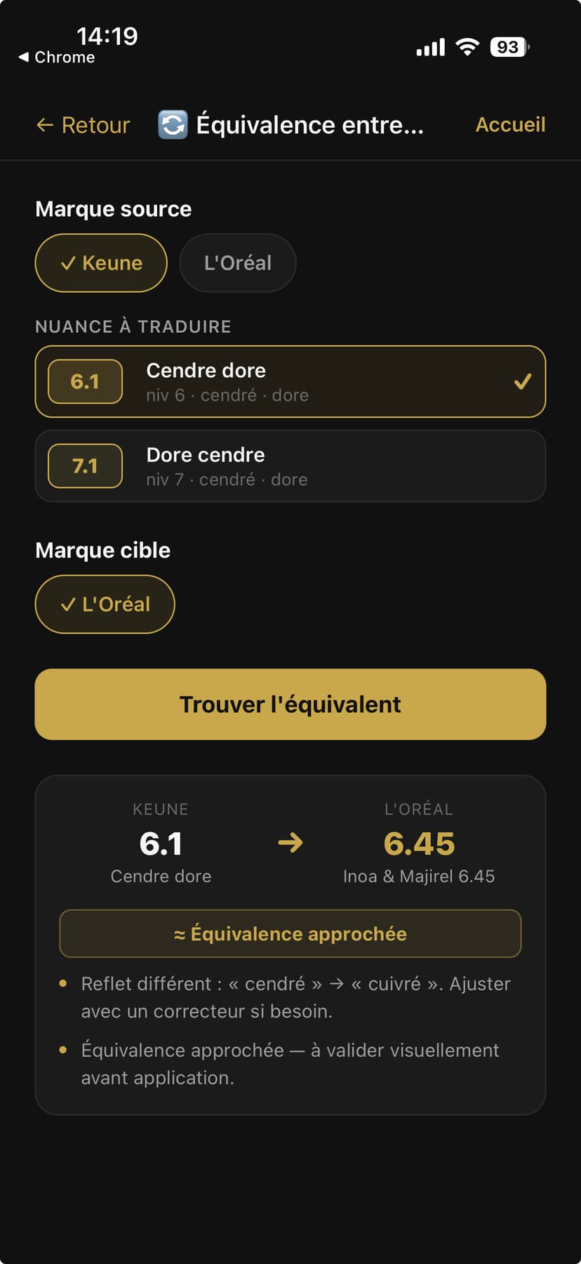 Équivalence entre marques — traduction d'une nuance